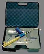 This is the spray welding kit that Mike uses.  It is sold by http://www.cwtindustries.com/spraywelders.htm

Here is a discussion of this technique (and other welding techniques) http://www.aa1car.com/library/ar497c.htm
