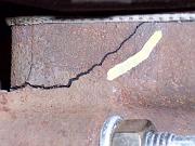 This is a close-up of the same crack as shown in previous photo.  The assembly is still together.  The cracked piece on the upper left is actually a piece of the casting that is entirely broken off.